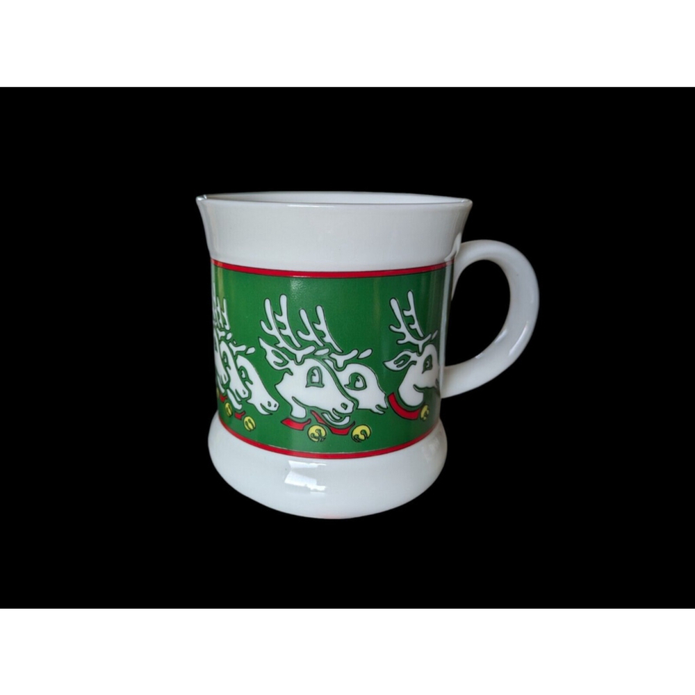 Vintage Takahashi Mug Reindeer Green White Red Rudolf christmas retro